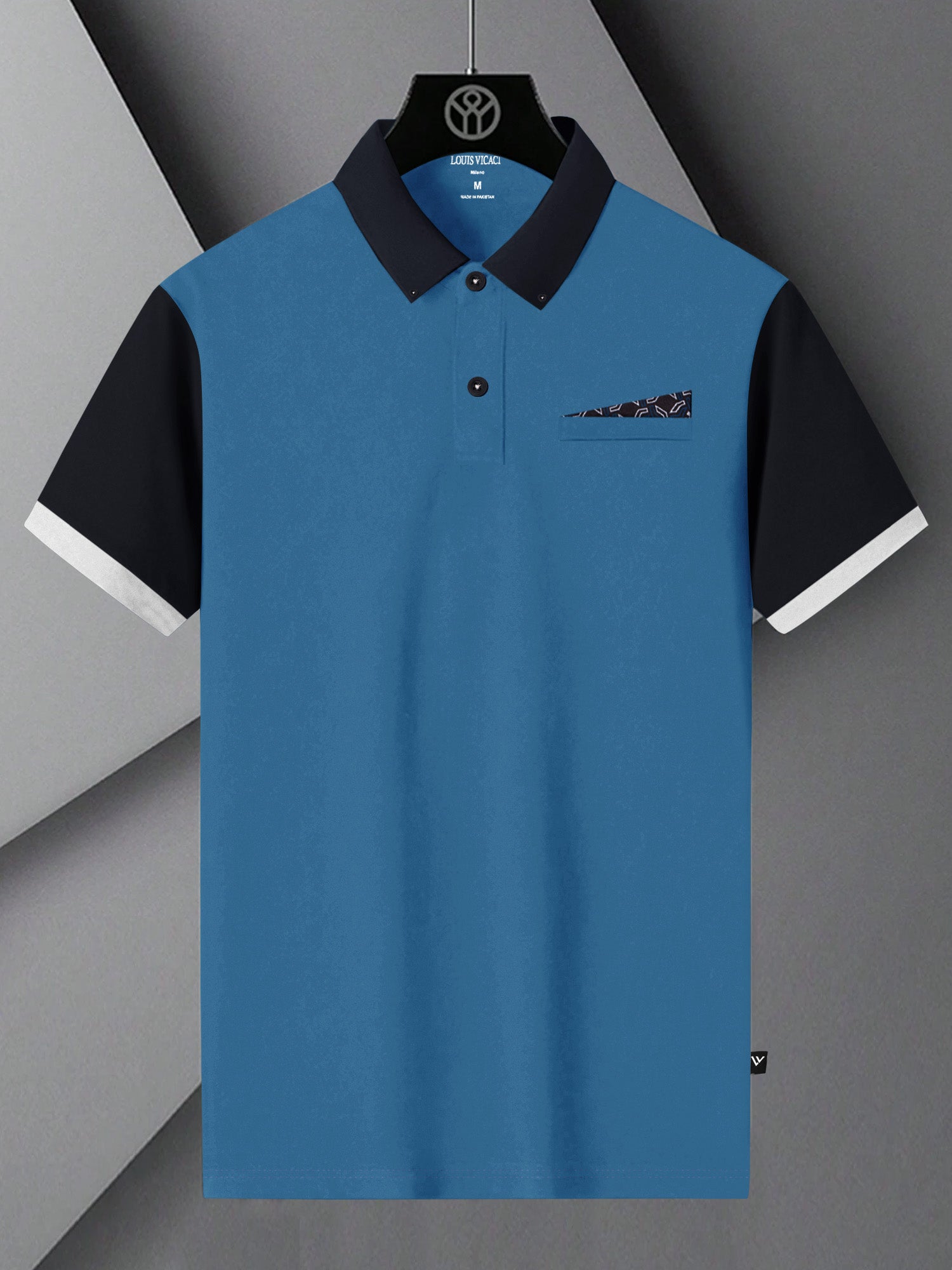 Summer Polo Shirt For Men-Dark Sky with Black-BR13047