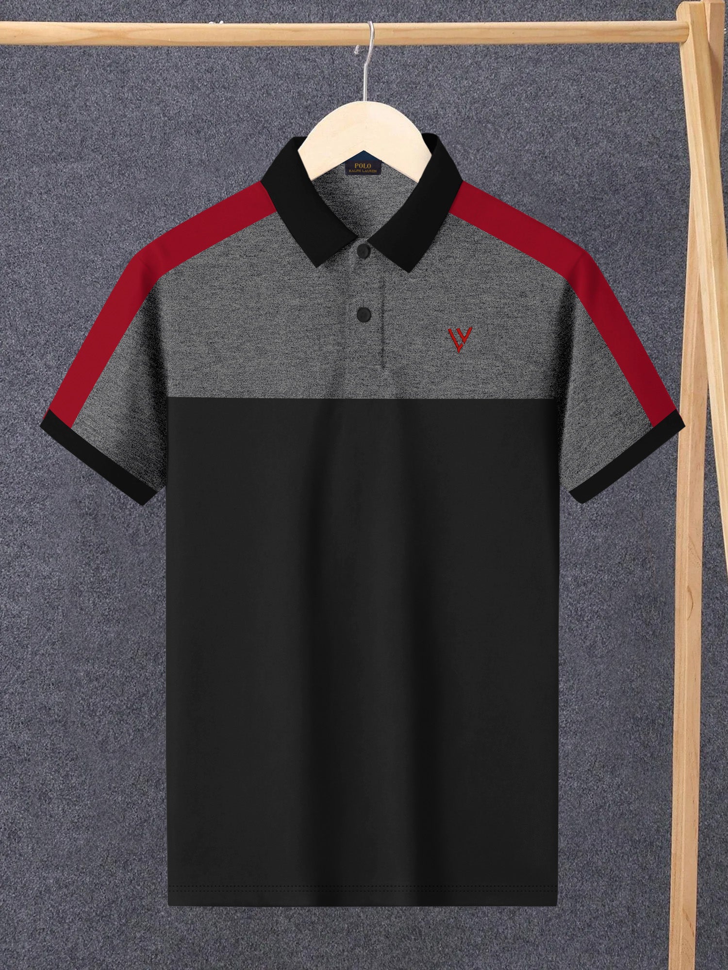 LV Summer Polo Shirt For Men-Grey Melange with Black-BE13038