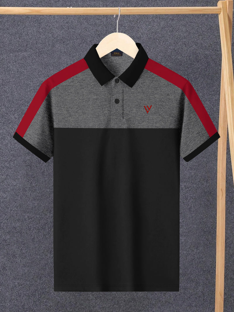LV Summer Polo Shirt For Men-Grey Melange with Black-BE13038