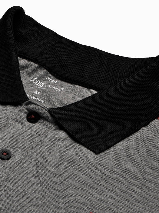 LV Summer Polo Shirt For Men-Grey Melange with Black-BE13038