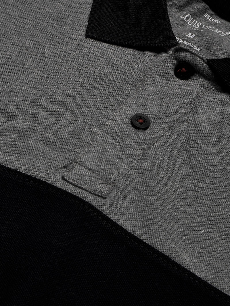 LV Summer Polo Shirt For Men-Grey Melange with Black-BE13038
