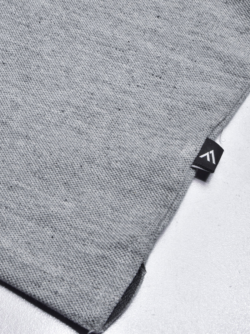 Summer Polo Shirt For Men-Grey Melange with Charcoal & Blue Panel-BR13060