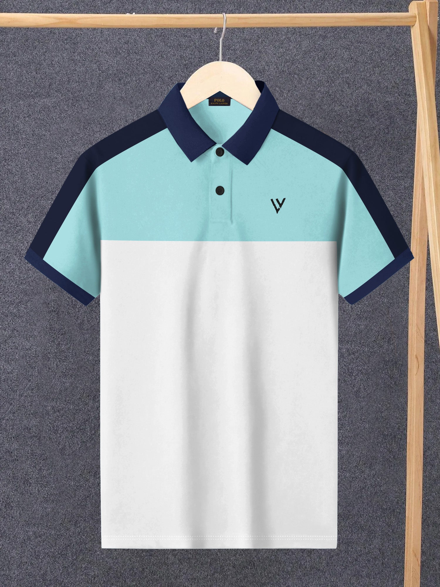 LV Summer Polo Shirt For Men-Light Cyan Green & White-BR13018
