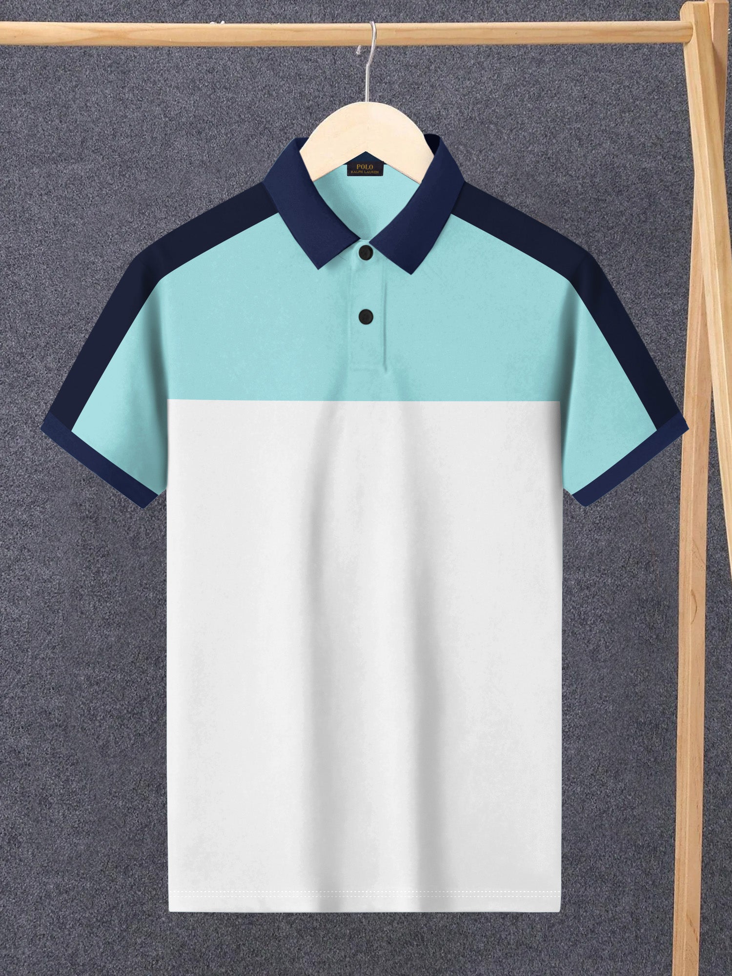 Summer Polo Shirt For Men-Light Cyan Green & White-BR13018