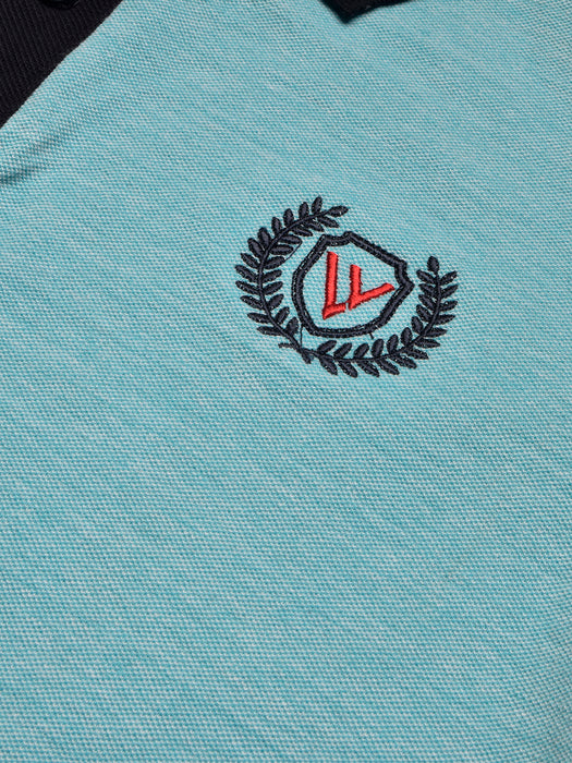 LV Summer Polo Shirt For Men-Light Cyan Melange & Dark Navy-BR13089