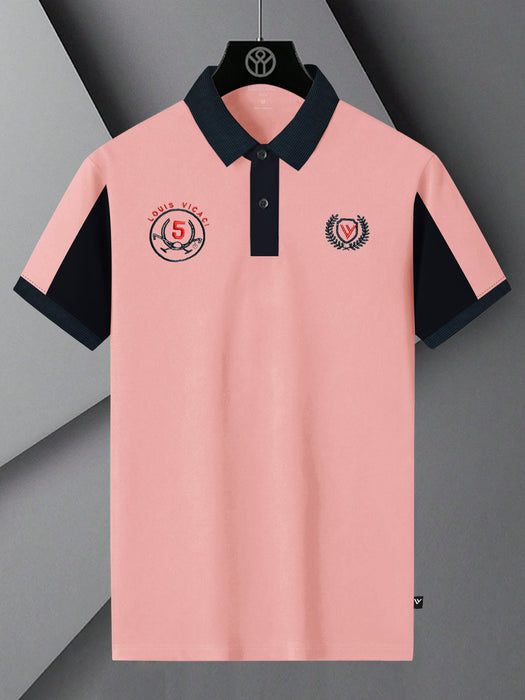 LV Summer Polo Shirt For Men-Light Peach & Dark Navy-BR13102
