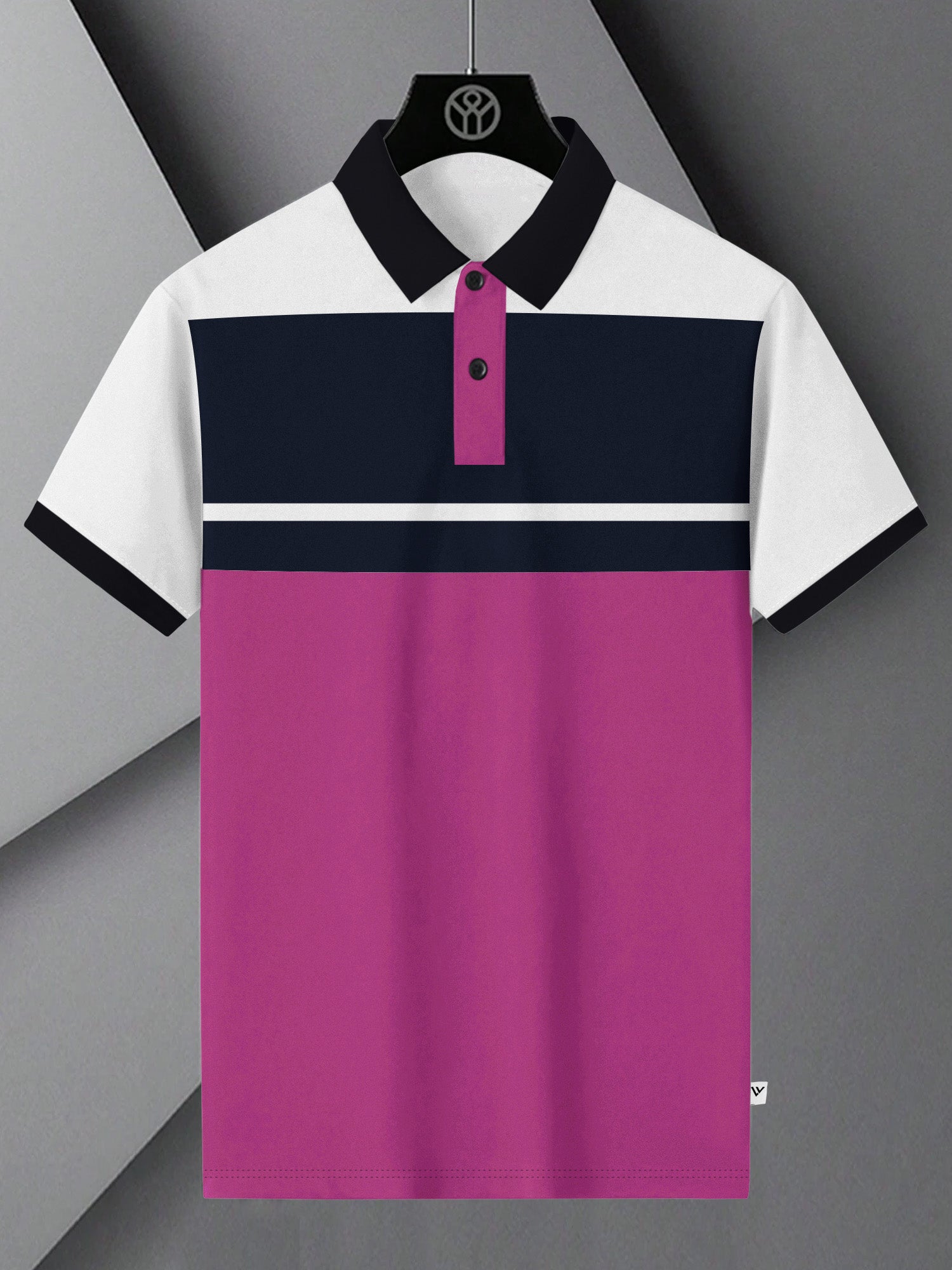 Summer Polo Shirt For Men-Magenta with Navy & White Panel-BR13112