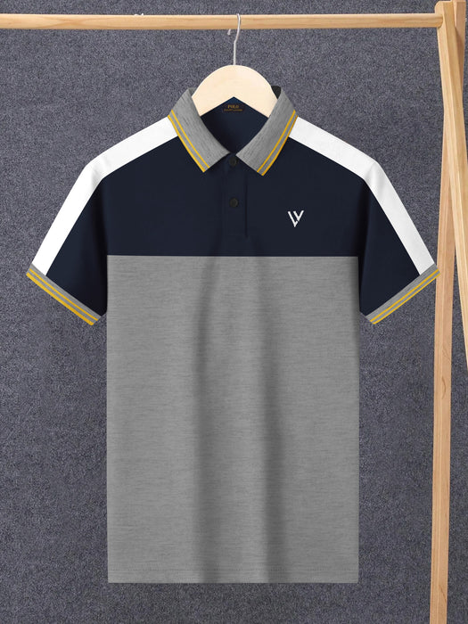 LV Summer Polo Shirt For Men-Navy with Grey Panel-BR13022