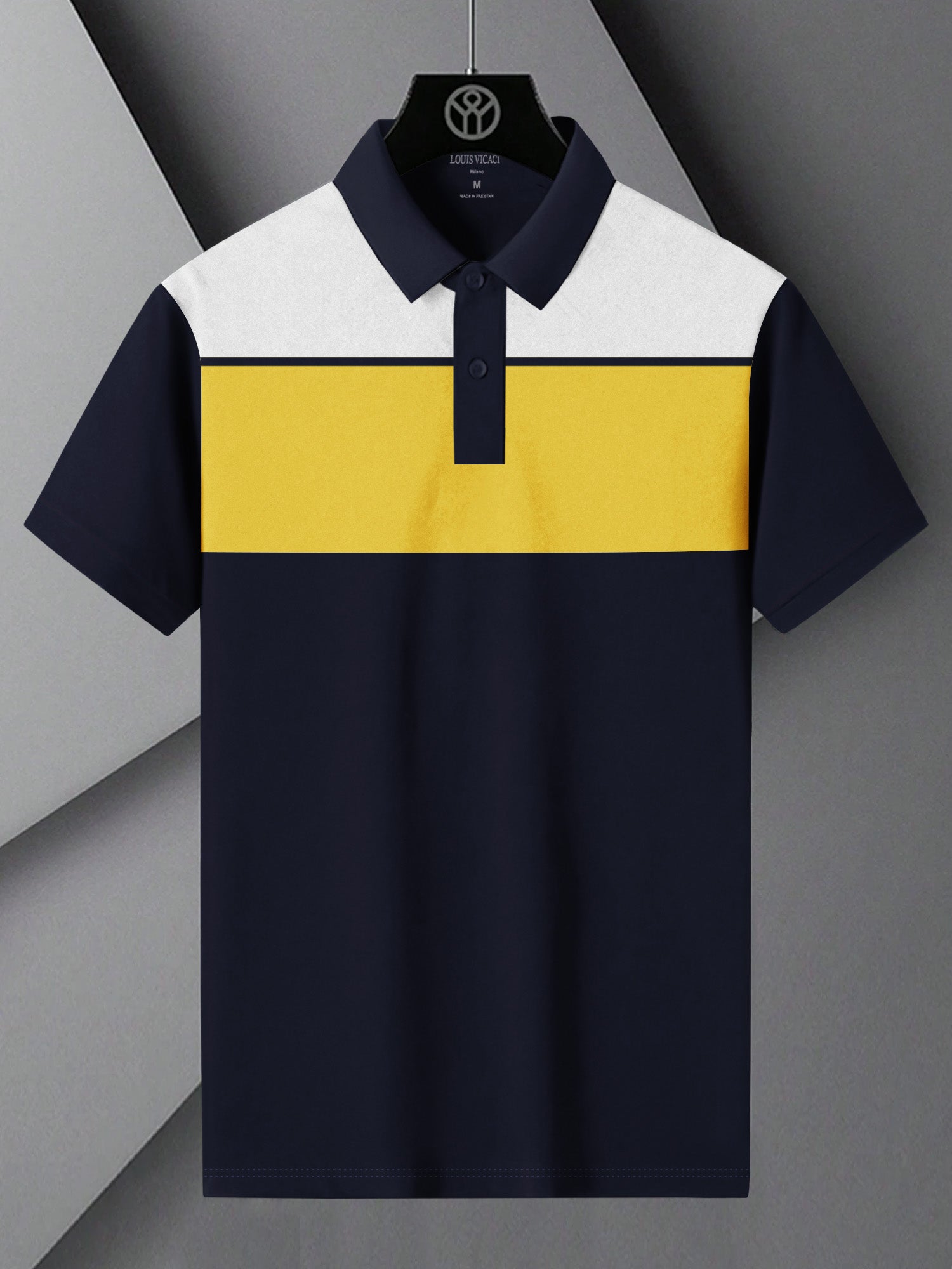 Summer Polo Shirt For Men-Navy with Yellow & White Panel-BR13021