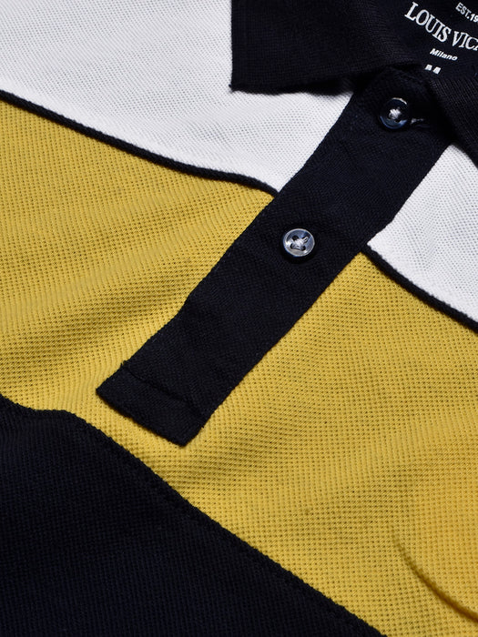 LV Summer Polo Shirt For Men-Navy with Yellow & White Panel-BR13021