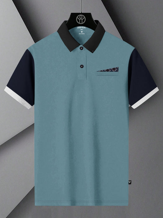 LV Summer Polo Shirt For Men-Ocean Blue with Navy-BR13014