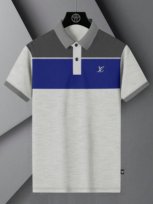 LV Summer Polo Shirt For Men-Off White Melange Panel-BR13068