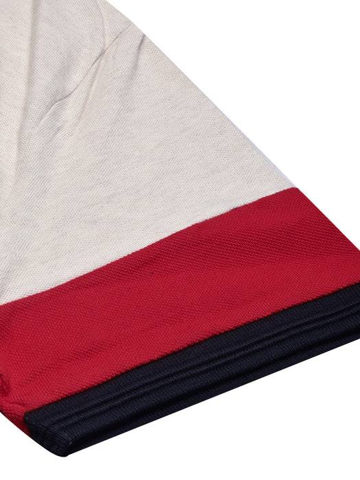 LV Summer Polo Shirt For Men-Off White Melange with Navy & Red Panel-BR13109