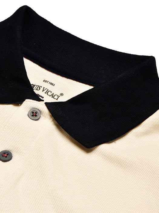 LV Summer Polo Shirt For Men-Off White with Indigo & Navy Panel-BR13108
