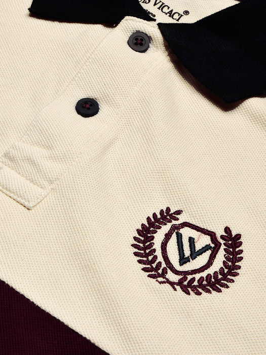 LV Summer Polo Shirt For Men-Off White with Indigo & Navy Panel-BR13108