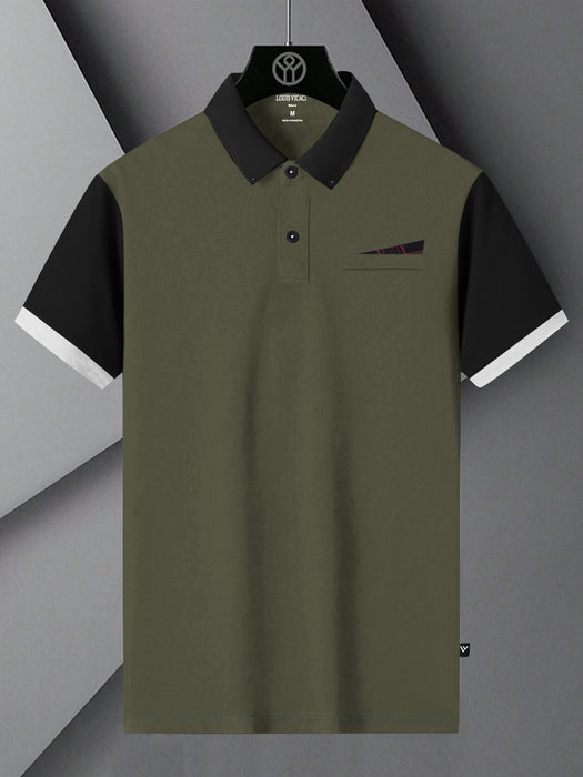 LV Summer Polo Shirt For Men-Olive with Black-BR12967