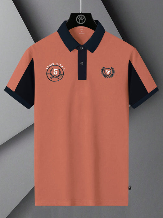 LV Summer Polo Shirt For Men-Orange & Dark Navy-BR13103