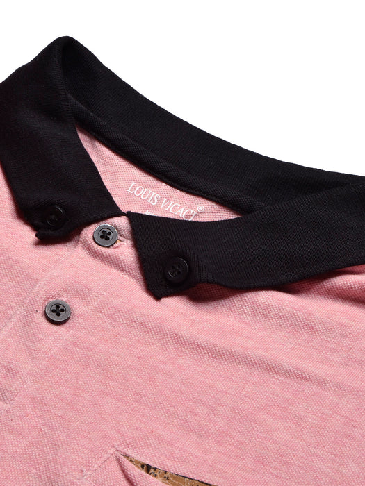 LV Summer Polo Shirt For Men-Pink Melange with Black-BR12983