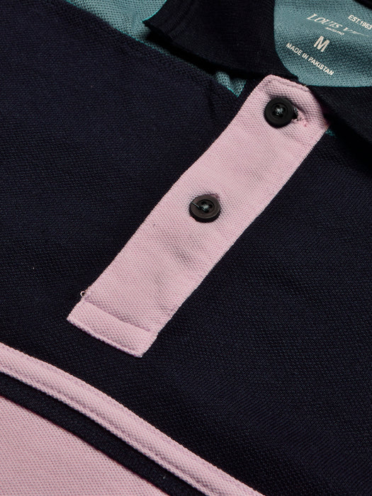 LV Summer Polo Shirt For Men-Pink with Navy & Bond Blue Panel-BR13117