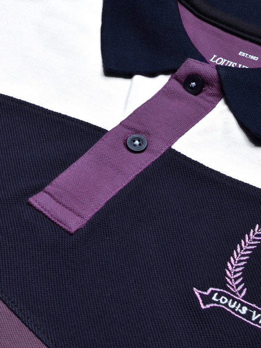 LV Summer Polo Shirt For Men-Purple with Navy & White Panel-BR13071
