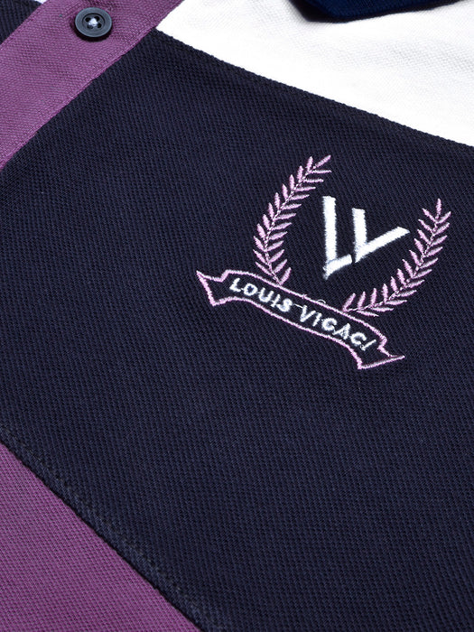 LV Summer Polo Shirt For Men-Purple with Navy & White Panel-BR13071