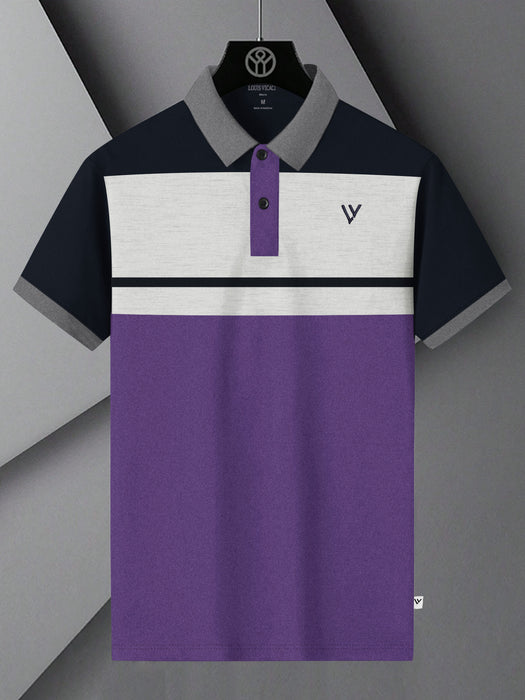 LV Summer Polo Shirt For Men-Purple with Navy & White Panel-BR13121