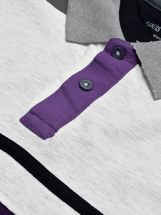LV Summer Polo Shirt For Men-Purple with Navy & White Panel-BR13121