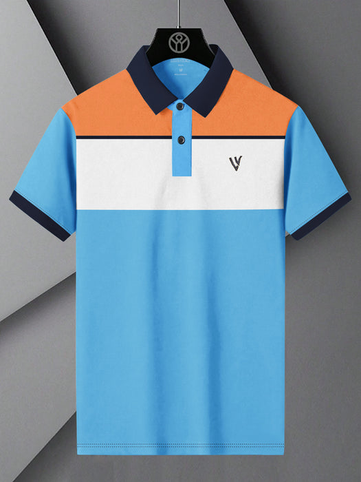 LV Summer Polo Shirt For Men-Sky Blue with White & Orange Panel-BR13061