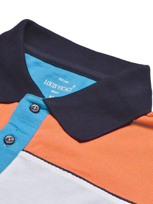 LV Summer Polo Shirt For Men-Sky Blue with White & Orange Panel-BR13061