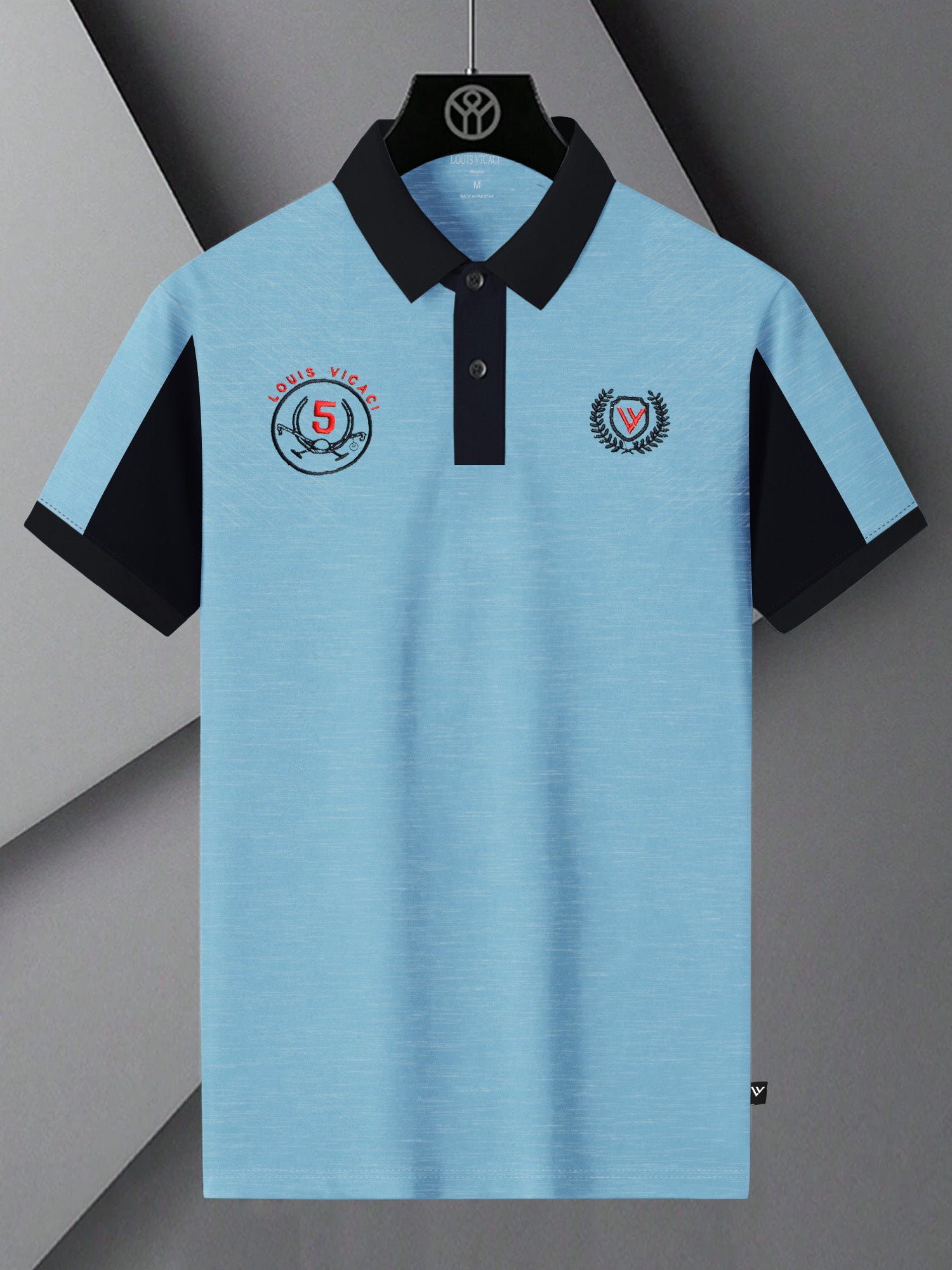 Summer Polo Shirt For Men-Sky Melange & Dark Navy-BR13087
