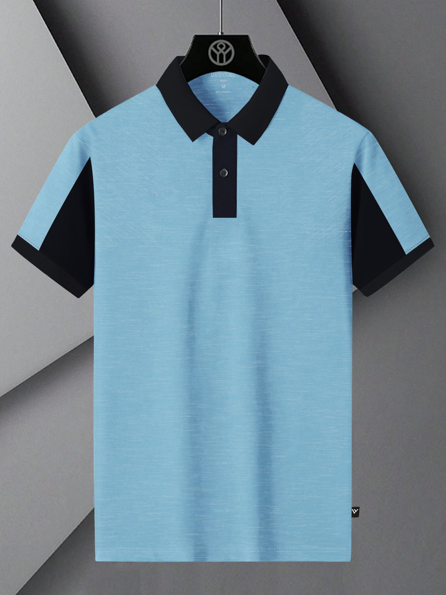 Summer Polo Shirt For Men-Sky Melange & Dark Navy-BR13087
