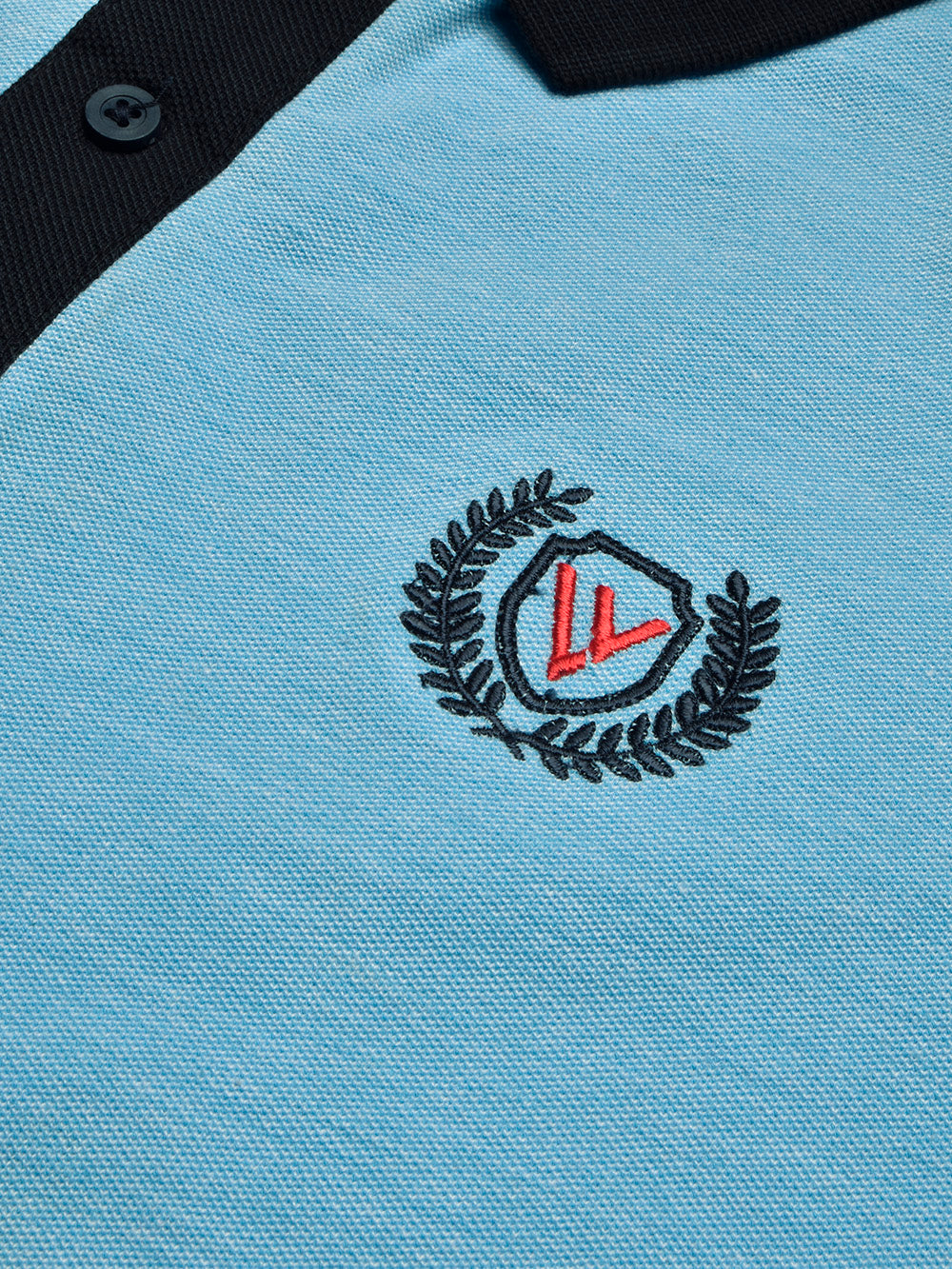 Summer Polo Shirt For Men-Sky Melange & Dark Navy-BR13087