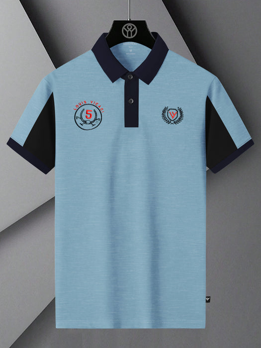 LV Summer Polo Shirt For Men-Sky & Dark Navy-BR13104
