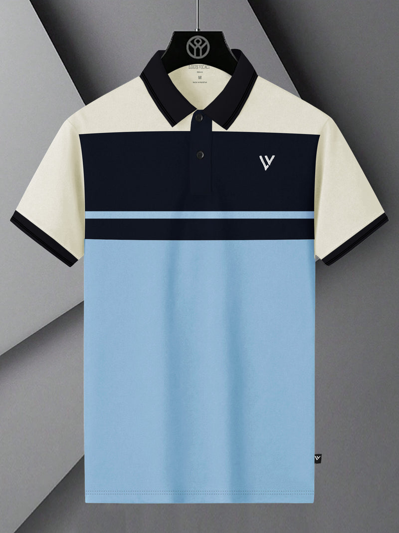 Summer Polo Shirt For Men-Sky with Navy & Off White Panel-BR13113