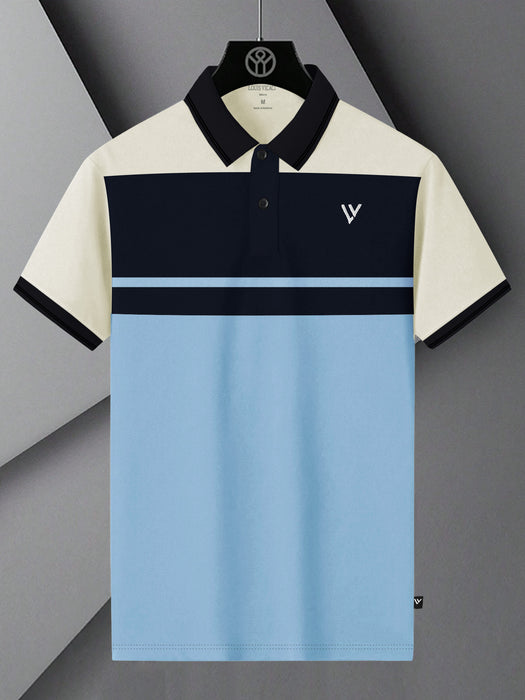 LV Summer Polo Shirt For Men-Sky with Navy & Off White Panel-BR13113