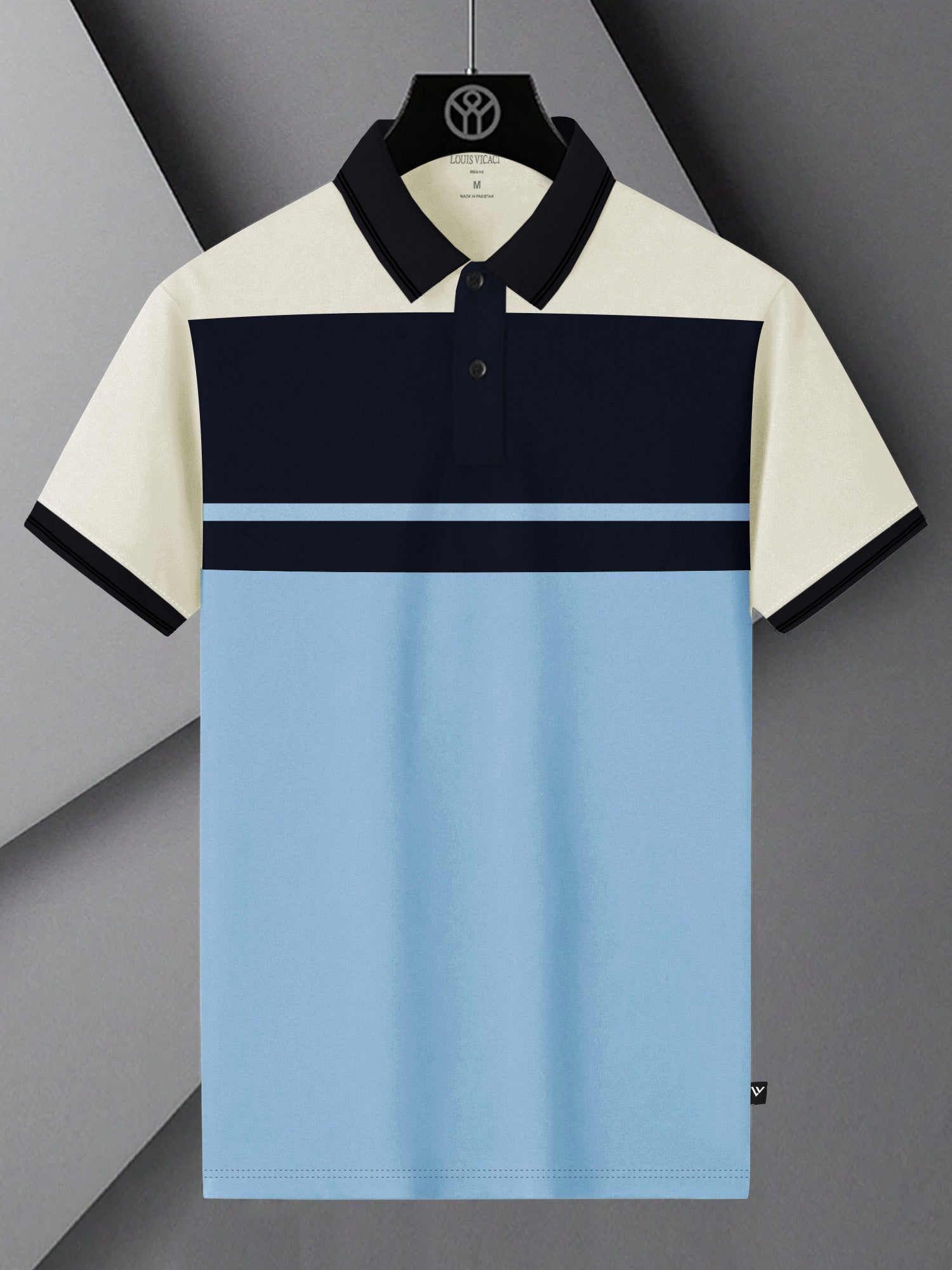 Summer Polo Shirt For Men-Sky with Navy & Off White Panel-BR13113