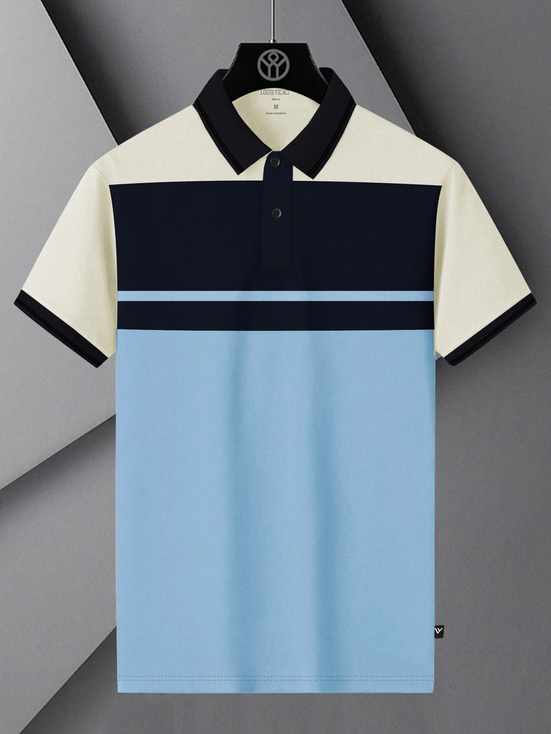 Summer Polo Shirt For Men-Sky with Navy & Off White Panel-BR13113