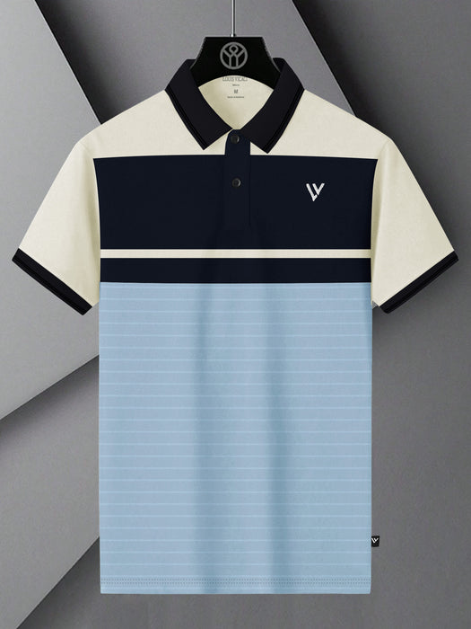 LV Summer Polo Shirt For Men-Sky with Navy & Off White Panel-BR13118