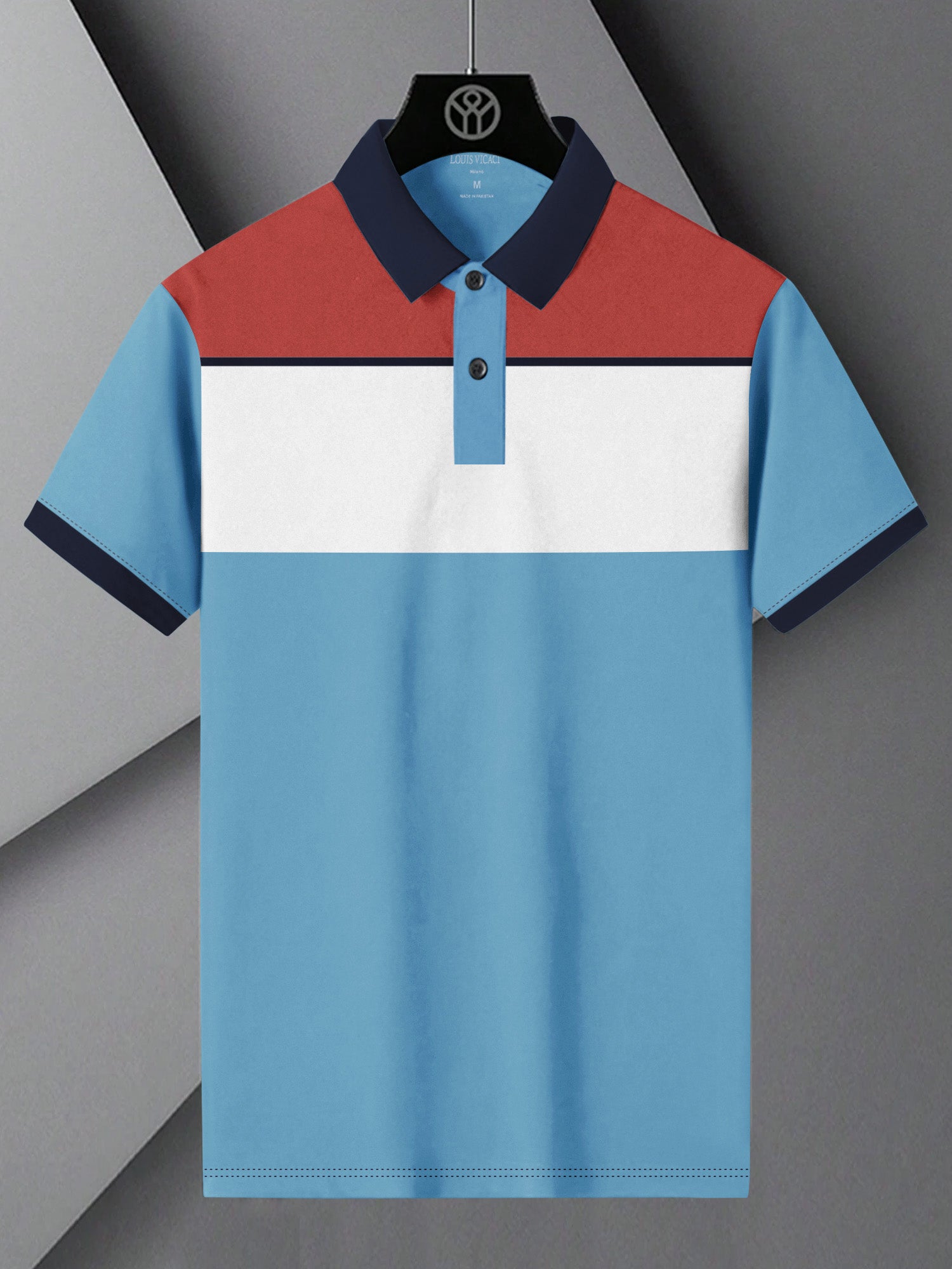 Summer Polo Shirt For Men-Sky with White & Coral Orange Panel-BR13023
