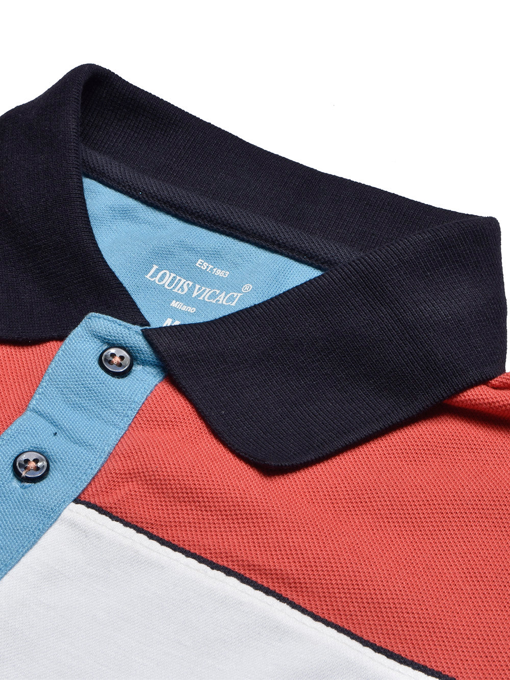 LV Summer Polo Shirt For Men-Sky with White & Coral Orange Panel-BR13023
