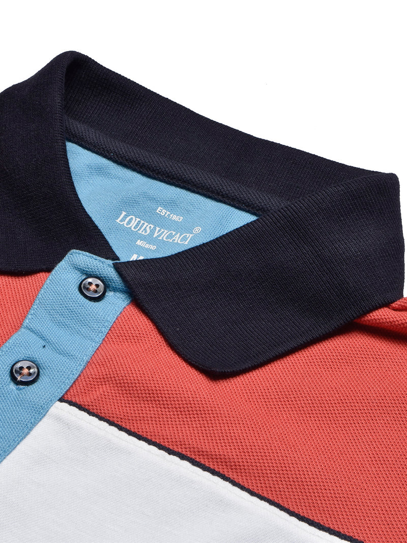 Summer Polo Shirt For Men-Sky with White & Coral Orange Panel-BR13023