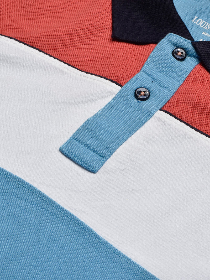 Summer Polo Shirt For Men-Sky with White & Coral Orange Panel-BR13023