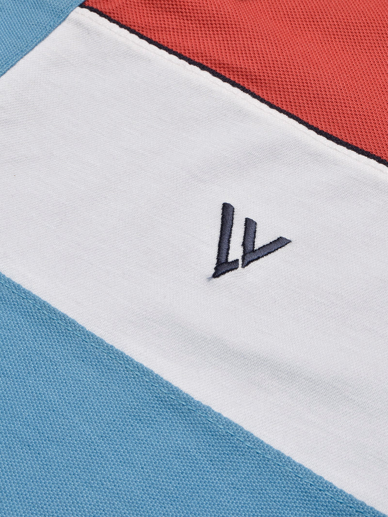 Summer Polo Shirt For Men-Sky with White & Coral Orange Panel-BR13023