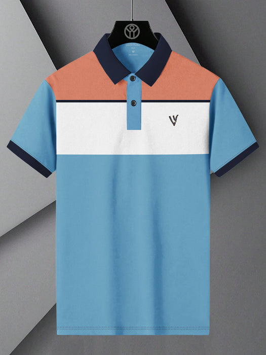 LV Summer Polo Shirt For Men-Sky with White & Light Orange Panel-BR13024