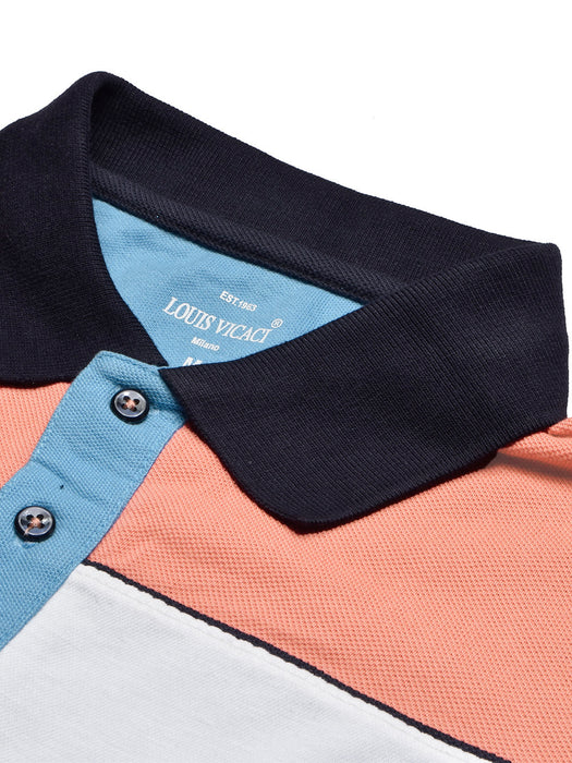 LV Summer Polo Shirt For Men-Sky with White & Light Orange Panel-BR13024