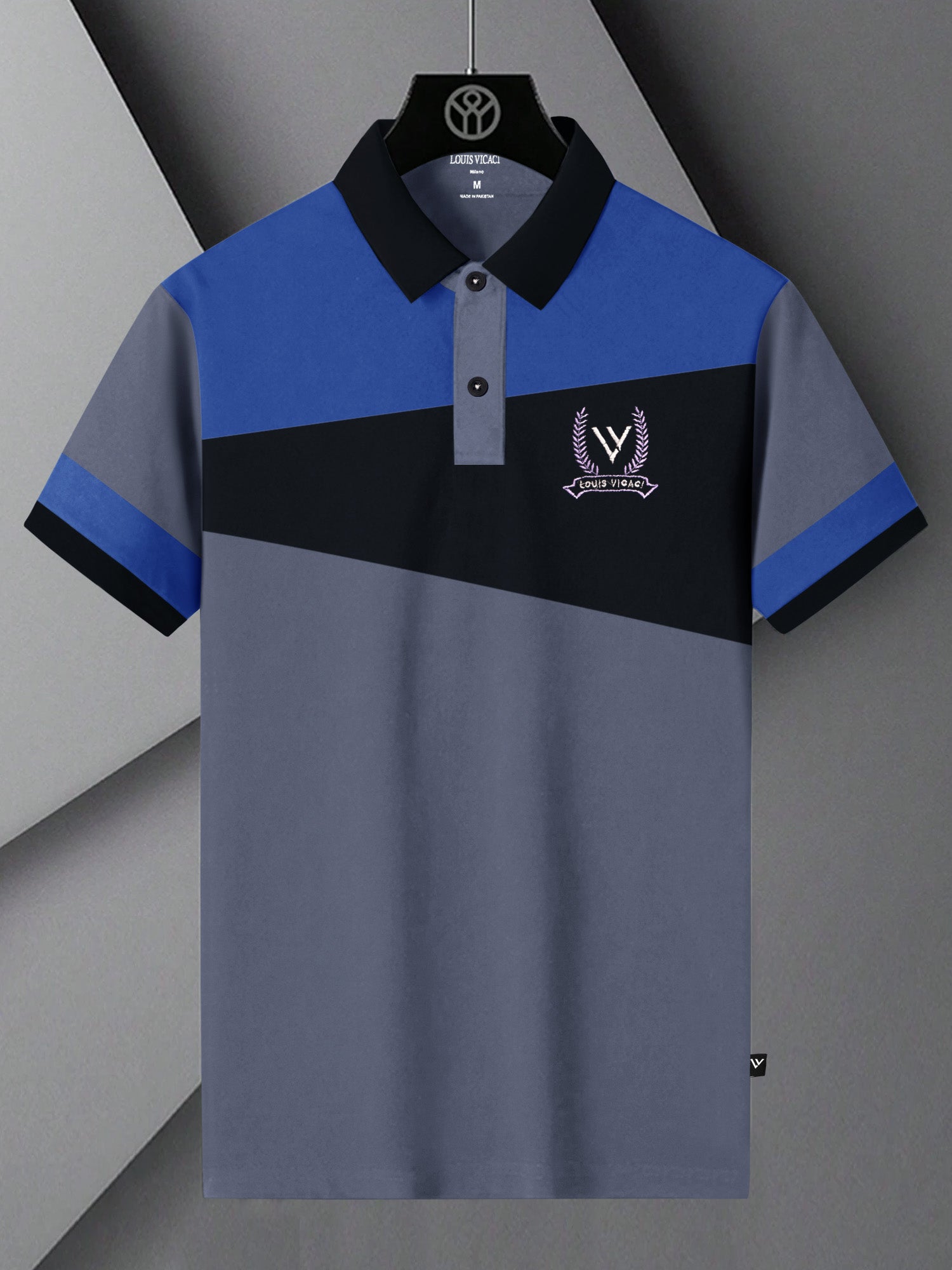 LV Summer Polo Shirt For Men-Slate Blue with Black & Blue-BR13026