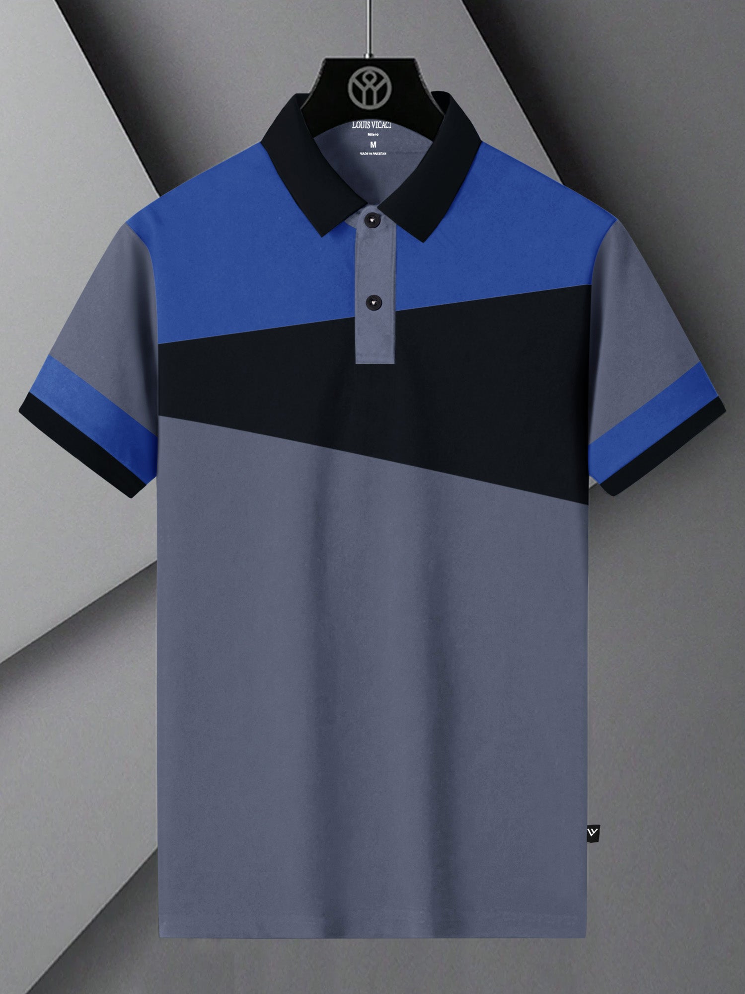 Summer Polo Shirt For Men-Slate Blue with Black & Blue-BR13026