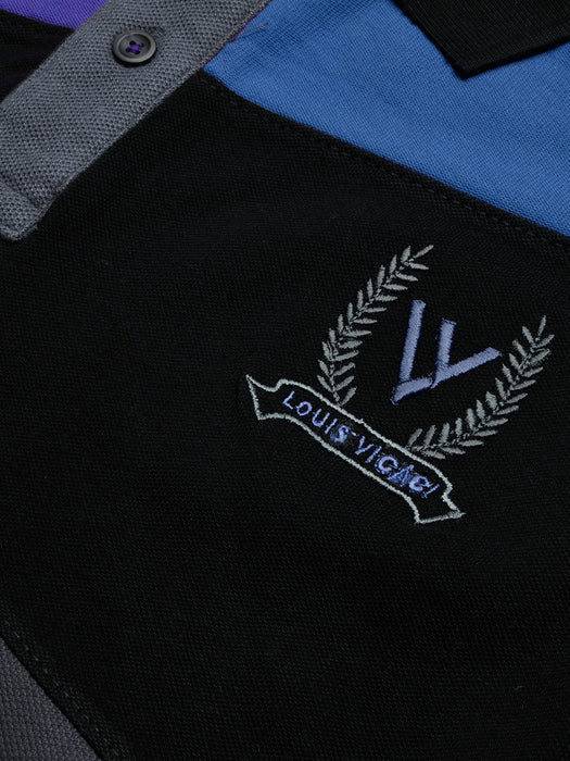 LV Summer Polo Shirt For Men-Slate Blue with Black & Blue-BR13026