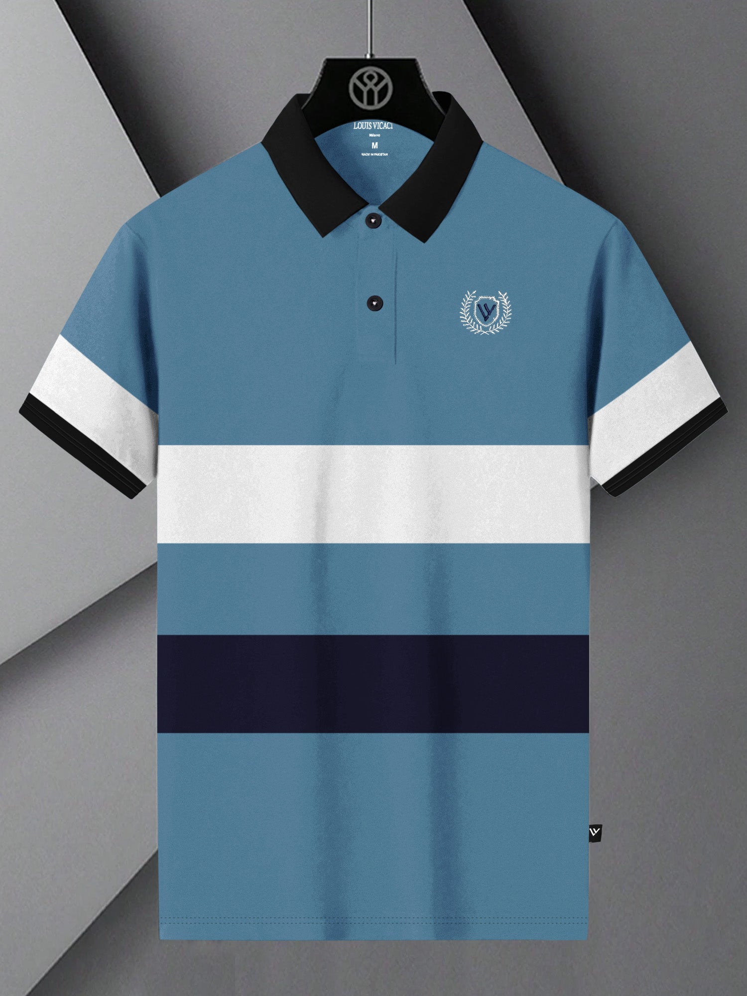 Summer Polo Shirt For Men-Slate Blue with White & Navy Panel-BR13111