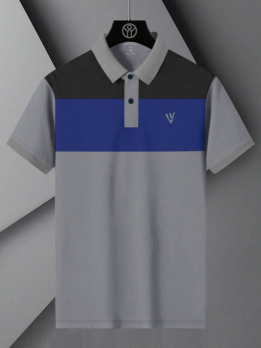 LV Summer Polo Shirt For Men-Slate Grey with Blue & Charcoal Panel-BR13034
